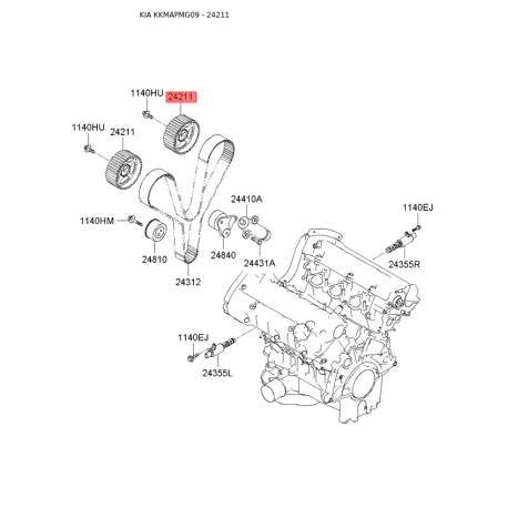 Шестерня, розподільний вал 24211-35500 Mobis - 2421135500 - схема з каталогу 24211, KKMAPMG09 2421135500