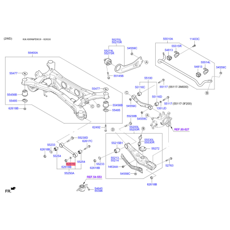 Шайба (пластина) сайлентблока заднего подрамника (задней балки) 62616-2E000 Mobis - 626162E000 - схема с каталога 62616 626162E000