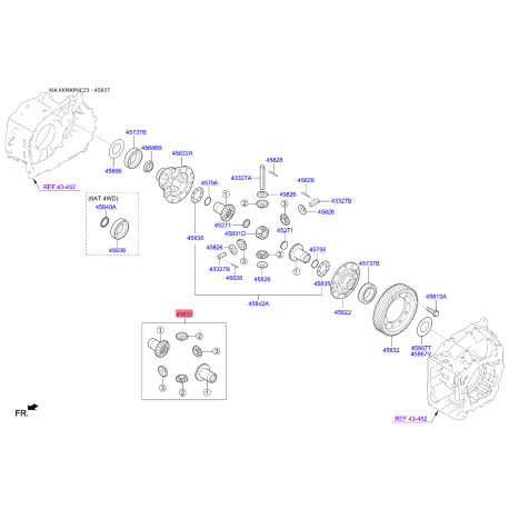 Сателіт диференціала АКПП 45837-3B000 Mobis - 458373B000 - схема з каталогу 45837, KKMAPHC23 458373B000