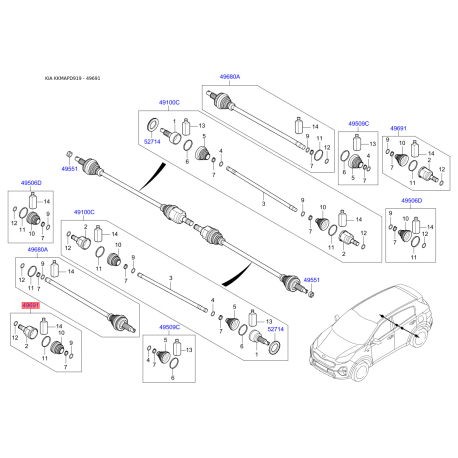 Шарнирный комплект приводного вала 49635-D3740 Mobis - 49635D3740 - схема с каталога 49691, KKMAPD919 49635D3740