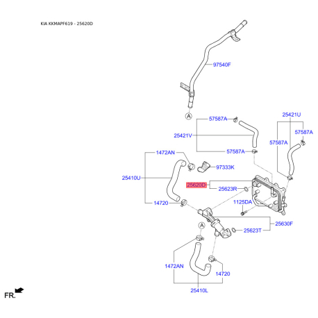 Радіатор масляний 25620-D3000 Mobis - 25620D3000 - схема з каталогу 25620D, KKMAPF619 25620D3000