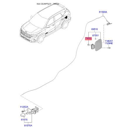 Лючок бензобака 79553-29000 Mobis - 7955329000 - схема с каталога 79552, CEURPTJ23 7955329000