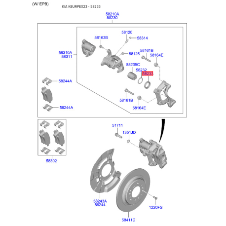 Чехол поршня суппорта 58233-1D000 Mobis - 582331D000 - схема с каталога 58233, KEURPEX23 582331D000