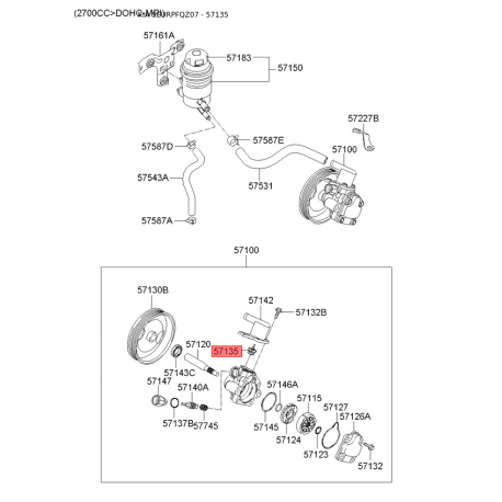 Клапан насоса гидроусилителя 57135-2E100 Mobis - 571352E100 - схема с каталога 57135, SEURPFQZ07 571352E100