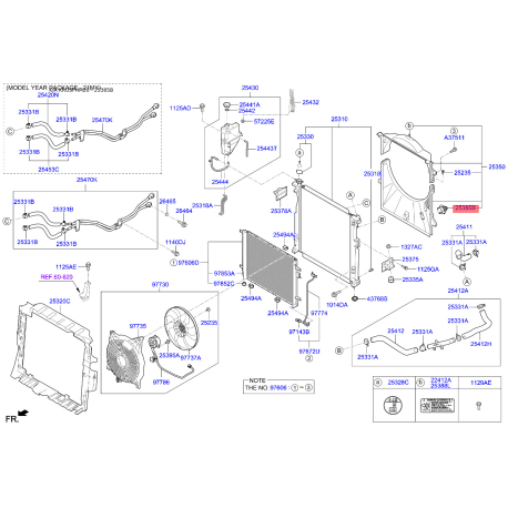 Додатковий резистор, вентилятор кондиціонера 25385-2E000 Mobis - 253852E000 - схема з каталогу 25385B, KRUSPHM20 253852E000