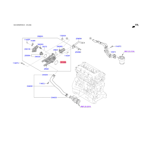 Прокладка корпус термостата 25641-2GTA0 Mobis - 256412GTA0 - схема з каталогу 25128A, KKMAPD919 256412GTA0
