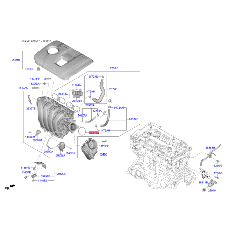Прокладка дроссельной заслонки 28312-2E050 Mobis - 283122E050 - схема с каталога 28312G, KEURPTH23 283122E050