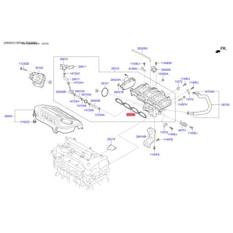 Прокладка впускного колектора 28313-2GTA0 Mobis - 283132GTA0 - схема з каталогу 28334, KKMAPD919 283132GTA0