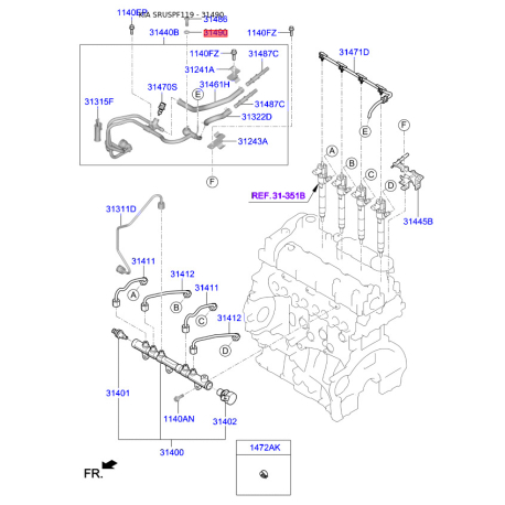 Кольцо уплотнительное топливной системы 31490-27000 Mobis - 3149027000 - схема с каталога 31490, SRUSPF119 3149027000