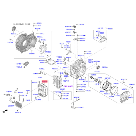 Прокладка, автоматическая коробка 45283-4G100 Mobis - 452834G100 - схема с каталога 45282E, CRUSPEU20 452834G100