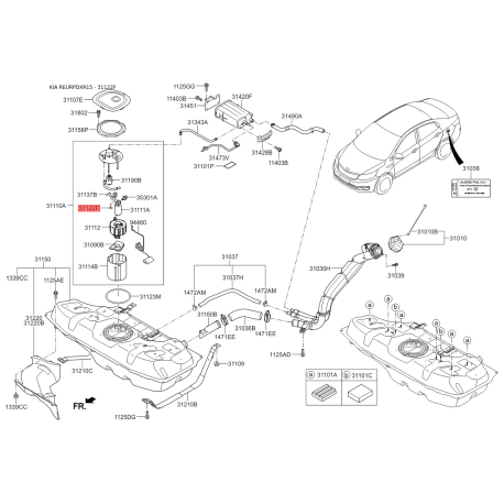 Кільце ущільнювальне паливної системи 31118-1R000 Mobis - 311181R000 - схема з каталогу 31122F, REURPDXR15 311181R000