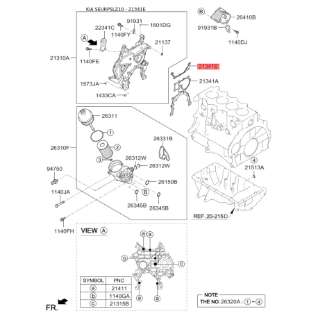 Прокладка масляний насос верхня 21331-2A301 Mobis - 213312A301 - схема з каталогу 21341E, SEURPSLZ10 213312A301