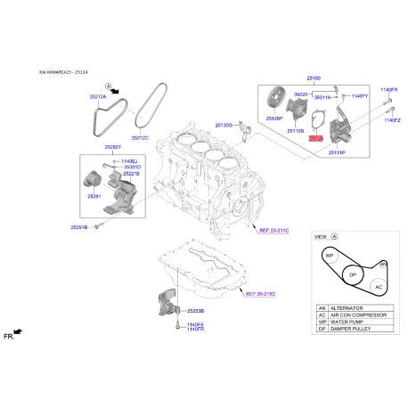 Прокладка, водяной насос 25124-2GTA0 Mobis - 251242GTA0 - схема с каталога 25124, KKMAPEX23 251242GTA0
