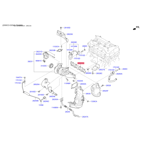 Прокладка выпускного коллектора 28521-2GTA1 Mobis - 285212GTA1 - схема с каталога 28521A, KKMAPD919 285212GTA1