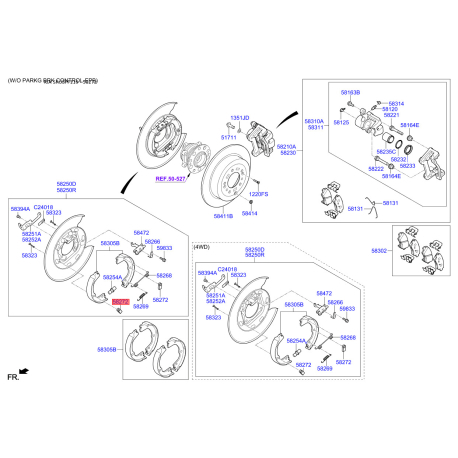 Пружина притискна колодок стоянкового гальма 58272-D7000 Mobis - 58272D7000 - схема з каталогу 58272, SRUSPF119 58272D7000