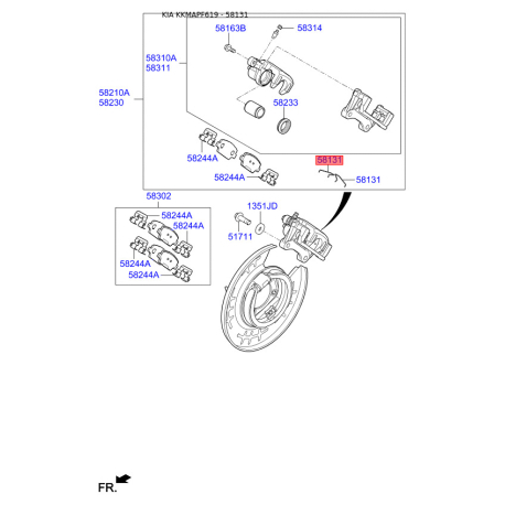Пружина, колодки дискового гальма 58288-F6000 Mobis - 58288F6000 - схема з каталогу 58131, KKMAPF619 58288F6000