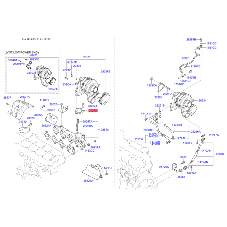 Прокладка, компрессор 28285-2F100 Mobis - 282852F100 - схема с каталога 28285, SEURPSLZ14 282852F100