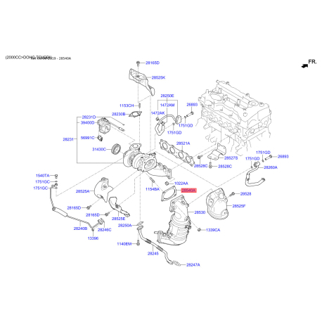 Прокладка трубы выхлопного газа 28535-2G060 Mobis - 285352G060 - схема с каталога 28540A, KKMAPD919 285352G060