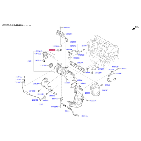 Прокладка заслонки (клапан) интеркулера 28247-2G430 Mobis - 282472G430 - схема с каталога 28230B, KKMAPD919 282472G430
