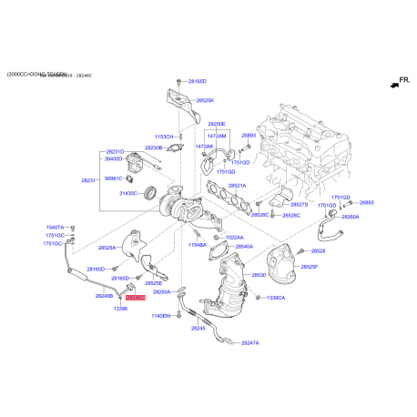 Прокладка, клапан регулирования давления нагнетателя 28246-2G400 Mobis - 282462G400 - схема с каталога 28246C, KKMAPD919 282462G400