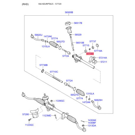 Пружина пробки (упору, підп'ятника) регулювання рульового механізму 57720-3K000 Mobis - 577203K000 - схема з каталогу 57720 577203K000