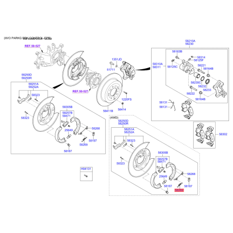 Пружина стяжна нижня колодок стоянкового гальма 58269-2J000 Mobis - 582692J000 - схема з каталогу 58269, KKMAPD919 582692J000