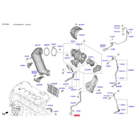 Прокладка труби вихлопного газу 28246-2G430 Mobis - 282462G430 - схема з каталогу 28250A, KKMAPEX23 282462G430