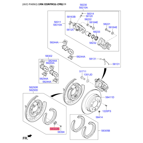 Подпружинненый стопорный штифт, тормозная колодка 58272-3S200 Mobis - 582723S200 - схема с каталога 58322B, KEURPD418 582723S200