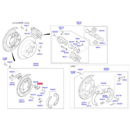Пружина стяжна верхня колодок стоянкового гальма 58268-2S000 Mobis - 582682S000 - схема з каталогу 58268A, SEURPSLZ14 582682S000