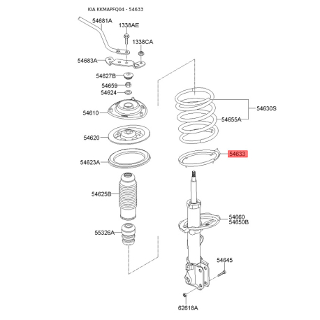Прокладка передньої пружини нижня 54633-1F000 Mobis - 546331F000 - схема з каталогу 54633, KKMAPFQ04 546331F000