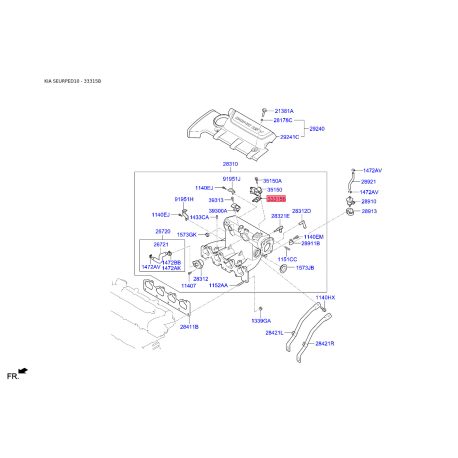Прокладка, поворотна заслінка - підведення повітря 35156-23700 Mobis - 3515623700 - схема з каталогу 33315B, SEURPED10 3515623700
