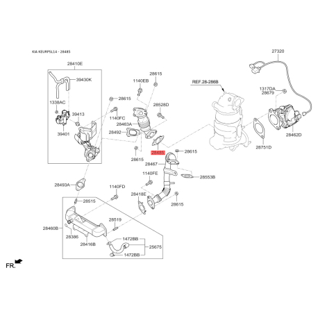 Прокладка клапана рециркуляции ОГ 28485-2F700 Mobis - 284852F700 - схема с каталога 28485, KEURPSL14 284852F700