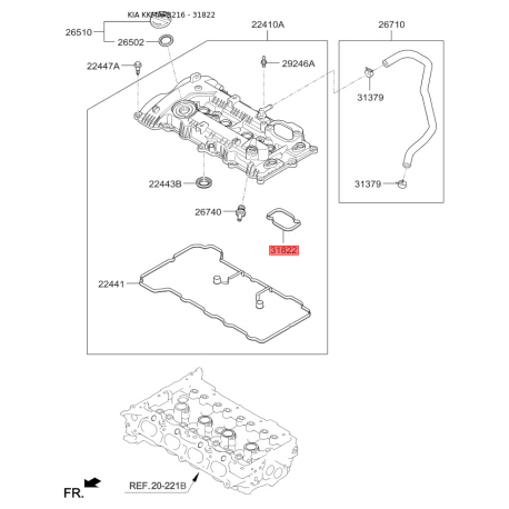 Прокладка клапанной крышки 22442-2E210 Mobis - 224422E210 - схема с каталога 31822, KKMAPB216 224422E210