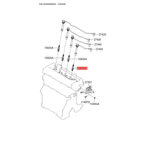 Свічка запалювання 18839-11051 Mobis - 1883911051 - схема з каталогу 10930A, KKMAPAM08 1883911051