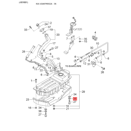 Манжета (сальник) півосі права передня 0K011-27622 Mobis - 0K01127622 - схема з каталогу 36, USAKFM002A 0K01127622