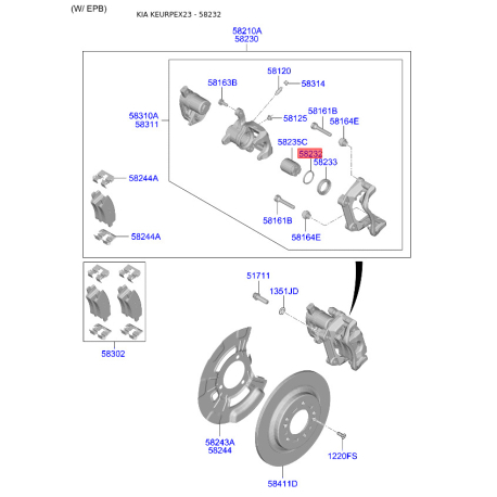 Манжета (кольцо, сальник) поршня суппорта 58232-1D000 Mobis - 582321D000 - схема с каталога 58232, KEURPEX23 582321D000