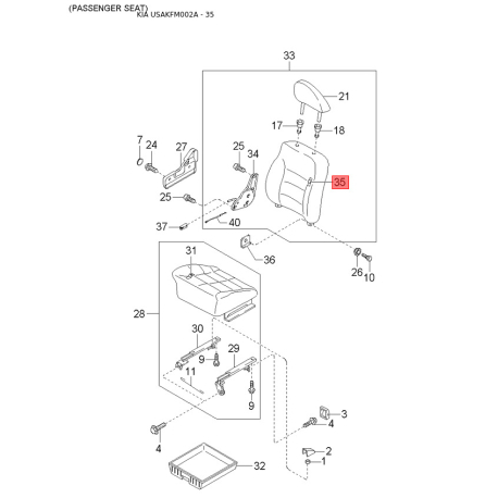 Кронштейн, промежуточный подшипник карданного вала 0K011-27623 Mobis - 0K01127623 - схема с каталога 35, USAKFM002A 0K01127623