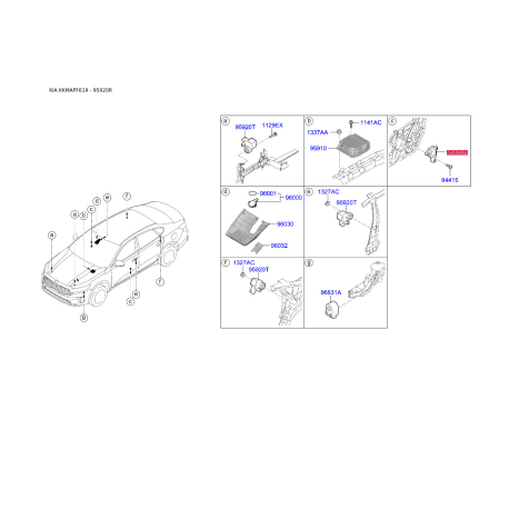 Устройство управления, подушка безопасности 95920-B1050 Mobis - 95920B1050 - схема с каталога 95920R, KKMAPF619 95920B1050