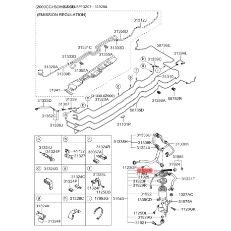 Фільтр паливний 31928-3A800 Mobis - 319283A800 - схема з каталогу 31928A, SEURPFQZ07 319283A800