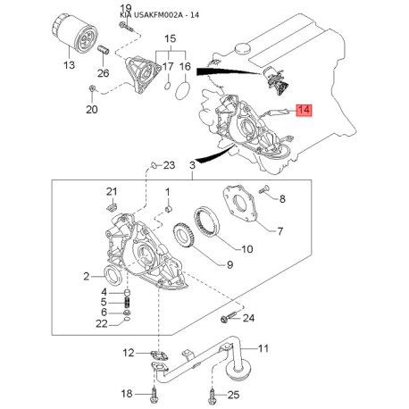 Подшипник ступицы колеса комплект 0K72A-26157 Mobis - 0K72A26157 - схема с каталога 14, USAKFM002A 0K72A26157