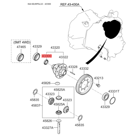 Манжета (сальник) полуоси 43300-3A000 Mobis - 433003A000 - схема с каталога 43300, KEURPSL10 433003A000