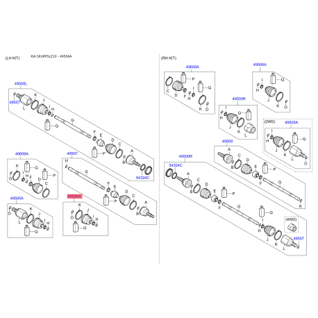 Чехол полуоси (пыльник) приводного вала 49595-2Y200 Mobis - 495952Y200 - схема с каталога 49506A, SEURPSLZ10 495952Y200