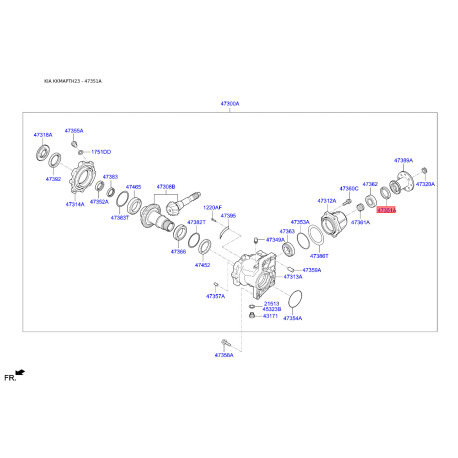 Уплотняющее кольцо, раздаточная коробка 47351-3B711 Mobis - 473513B711 - схема с каталога 47351A, KKMAPTH23 473513B711