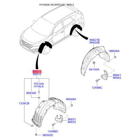 Обшивка (підкрилок), колісна ніша ліва 86811-D3000 Mobis - 86811D3000 - схема з каталогу 86811, KEURPD315 86811D3000