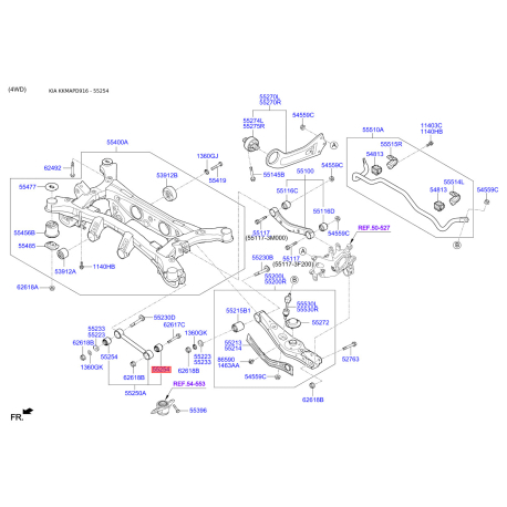 Сайлентблок тяги передней поперечной внутренний и наружный (задняя подвеска) 55253-D3000 Mobis - 55253D3000 - схема с каталога 55253D3000