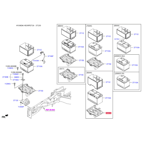 Кріплення акумулятора 37150-D3200 Mobis - 37150D3200 - схема з каталогу 37150, HEURPD716 37150D3200