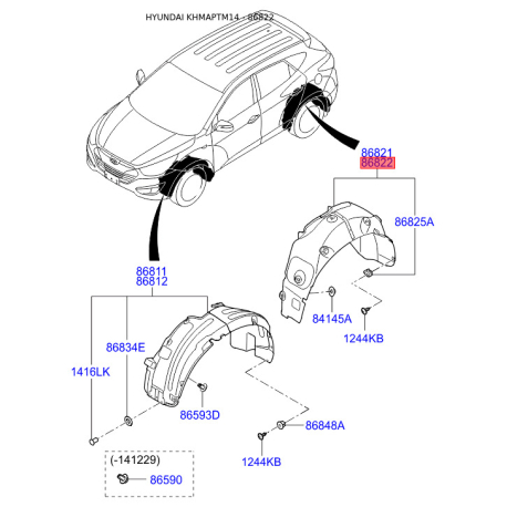 Обшивка (підкрилок), колісна ніша права 86822-2S500 Mobis - 868222S500 - схема з каталогу 86822, KHMAPTM14 868222S500