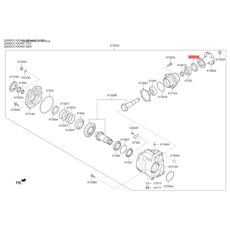Кільце ущільнювача, роздавальна коробка 47351-39010 Mobis - 4735139010 - схема з каталогу 47351A, SEURPF116 4735139010