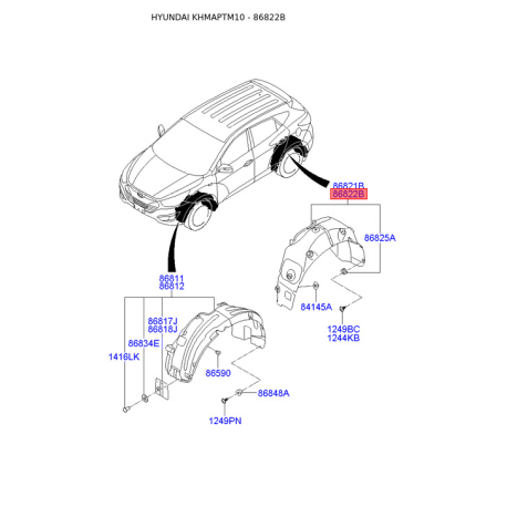 Обшивка (подкрылок), колесная ниша правая 86822-2S000 Mobis - 868222S000 - схема с каталога 86822B, KHMAPTM10 868222S000
