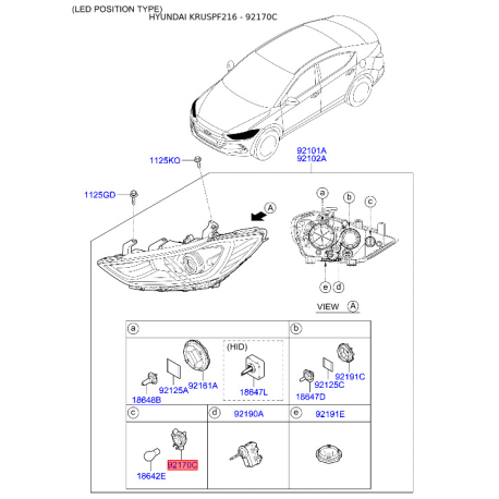 Кріплення фари, освітлення 92166-3X000 Mobis - 921663X000 - схема з каталогу 92170C, KRUSPF216 921663X000